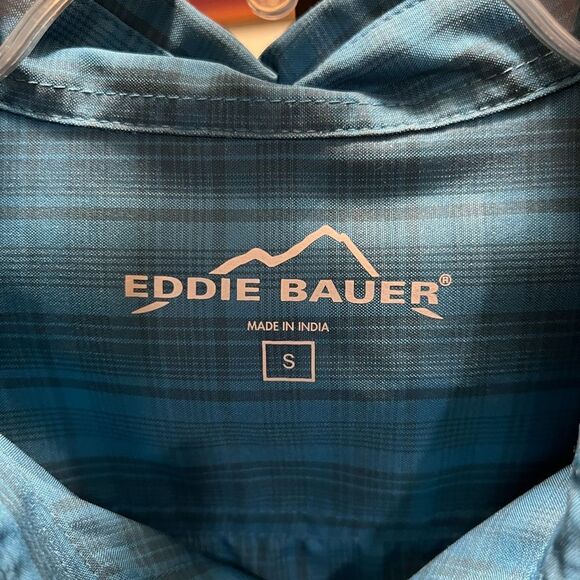 EUC Eddie Bauer Men's Blue Plaid Short Sleeve Small Shirt #259 - Picture 3 of 6